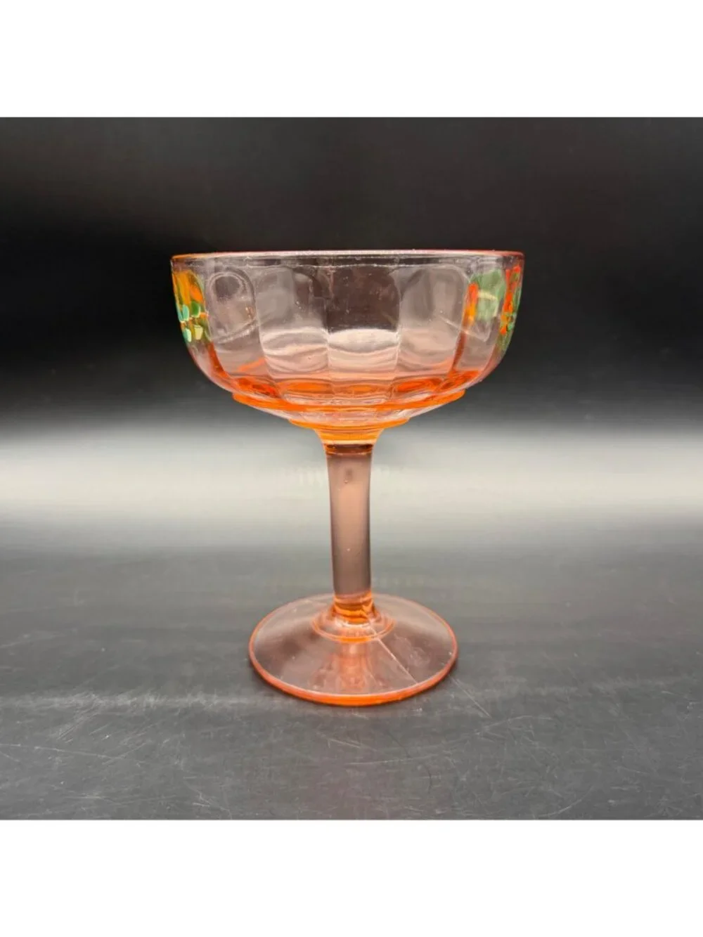 Vintage Pink Depression Glass Compote Hand Painted Floral Bowl Dish Centerpiece